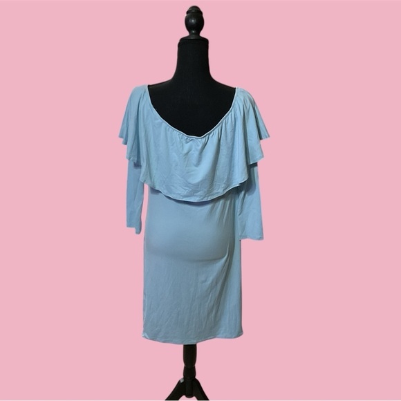 BLUE PULLOVER BLUE MATERNITY DRESS BY PINK BLUSH SIZE SMALL GENTLY WORN - Picture 2 of 3